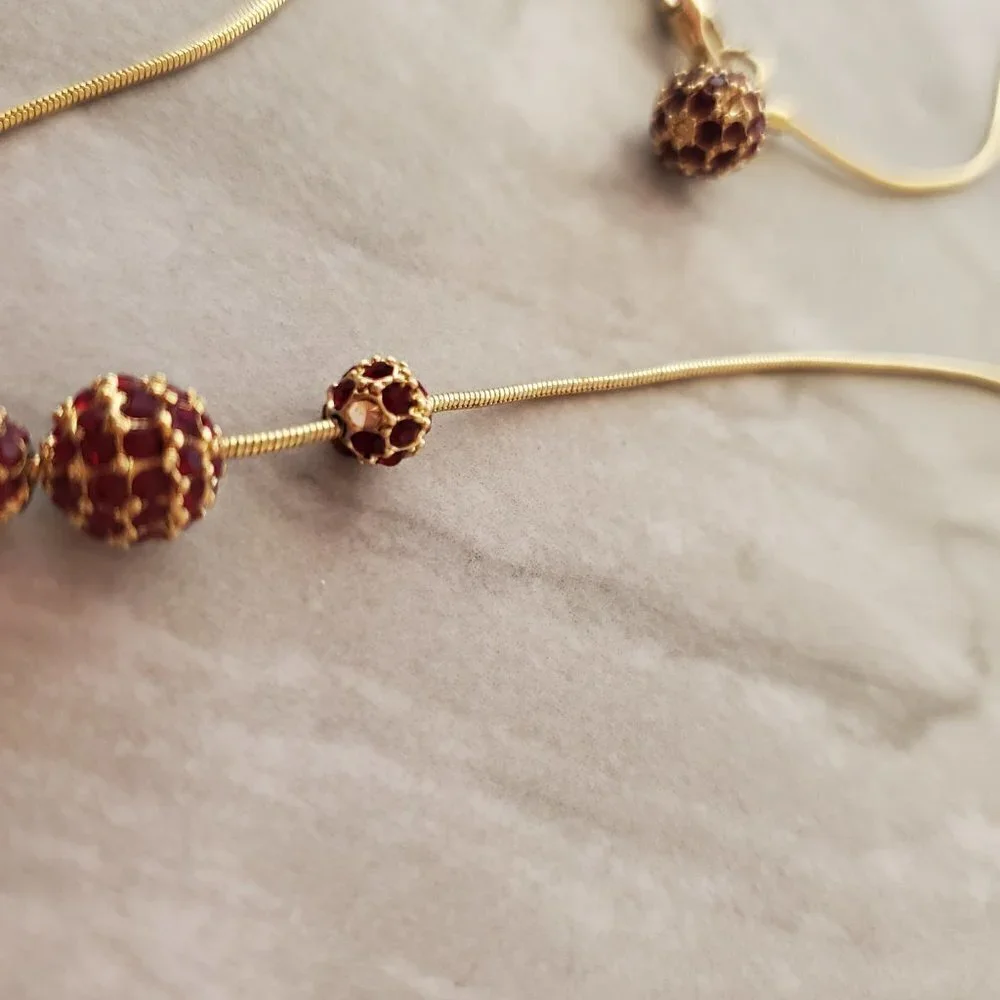 💕 Vintage 2000's 00s Y2K Monet Red Rhinestones Crystals Pave Necklace Bracelet - Picture 6 of 7